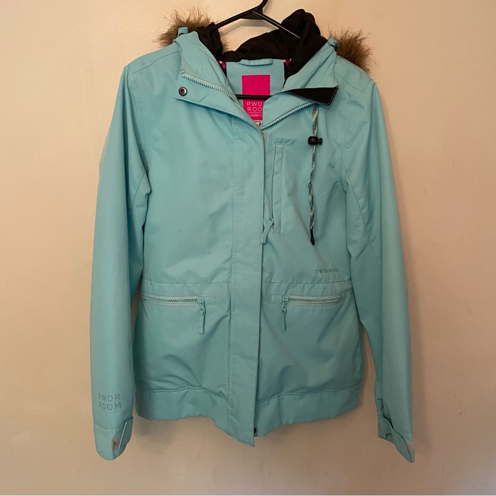 PWDR ROOM - Aqua Ski/Snow Hooded Jacket with Faux Fur Trim